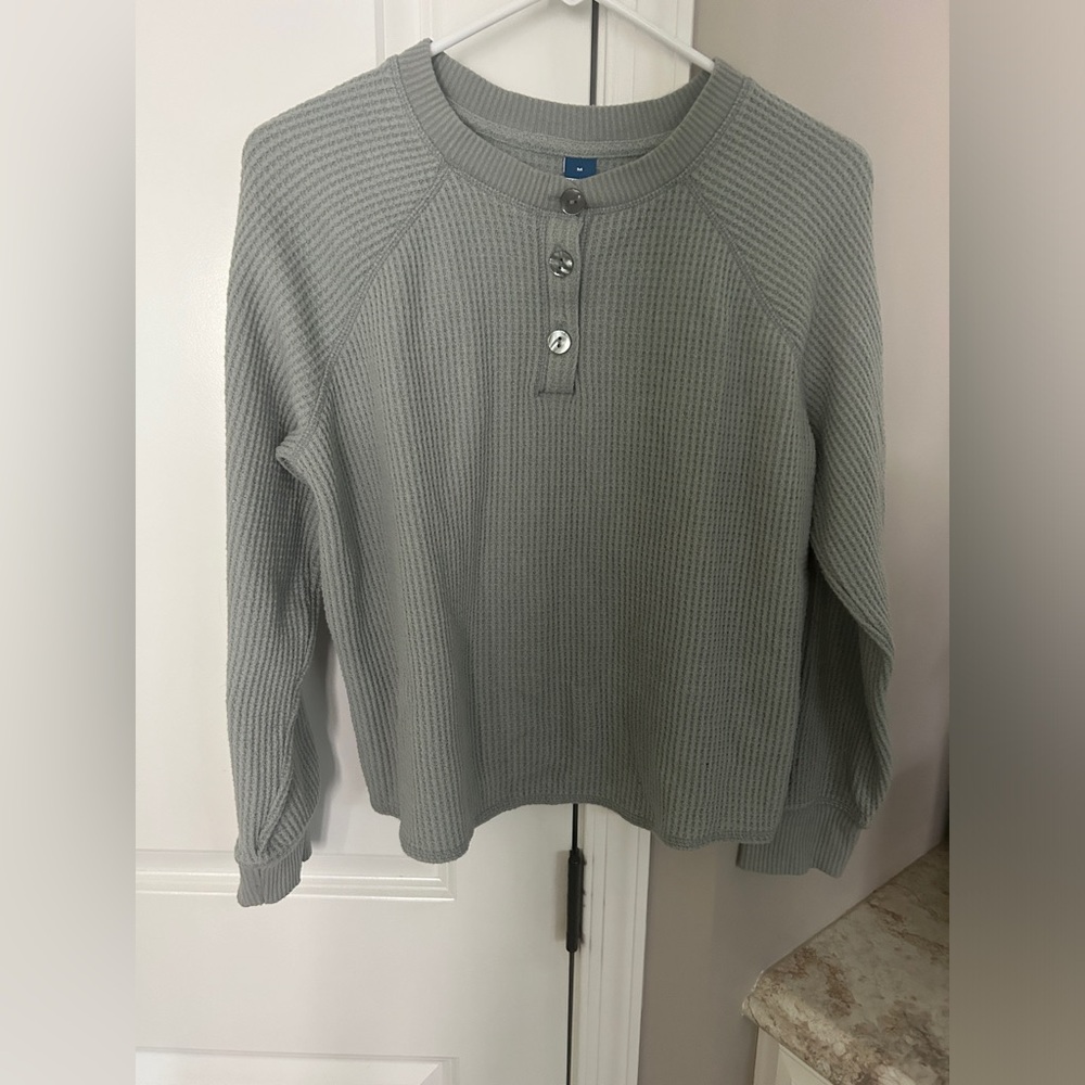 Old Navy Waffle Knit Henley Sweater Medium Green Women’s